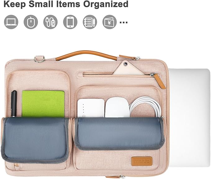 MOSISO 360 Protective Laptop Shoulder Bag,15-15.6 inch Computer Bags Compatible with MacBook Pro 16 inch, HP, Dell, Lenovo, Asus Notebook,Side Open Messenger Bag with 4 Zipper Pockets, Khaki