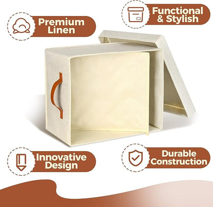 Storage Standard 2-Pack File Organizer Box with Lid - Collapsible Hanging Linen Document Organizer Portable File Boxes, Lightweight & Portable Filing Box Crates with Handles & Extras, Ivory