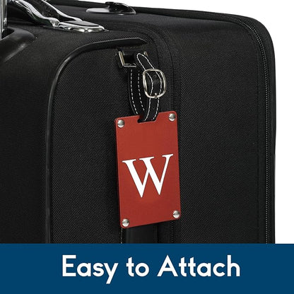 Premium 3-Layer Aluminum Luggage Tags by Fortuna - Easy to Claim, Laser-Engraved, Plastic-Free, and Eco-Friendly Luggage Tag Holders, 2-Pack, Red (W)