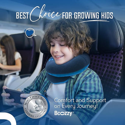 BCOZZY Kids Chin Supporting Travel Pillow for Ages 8–12- Patented Soft Neck Pillow for Head and Chin Support in Car Seat and Airplane. Comfortable Travel Essential. Small Size, Bag, Light Purple