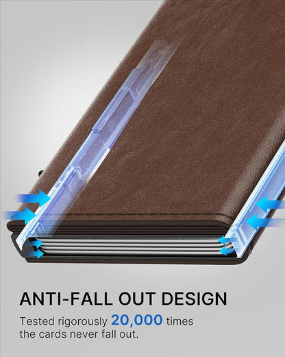 typecase Mens Wallet Card Holder: Pop Up Aluminum Case, Genuine Leather, Smart, RFID Blocking, Slim, Minimalist, Front Pocket - 9-14 Card Capacity | ID Window | Cash Slot (Black Brown)