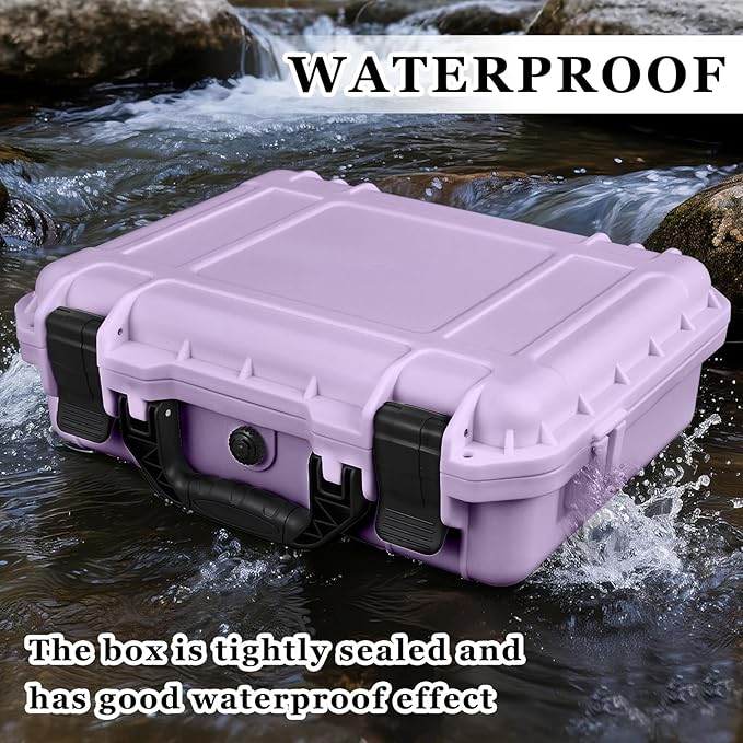 1 Pcs 14.3 x 11.4 x 4.5 Inch Waterproof Hard Case with DIY Customizable Foam Insert Portable Protective Case with Knife for Camera Drones Equipments Tools Test Instruments (Purple)