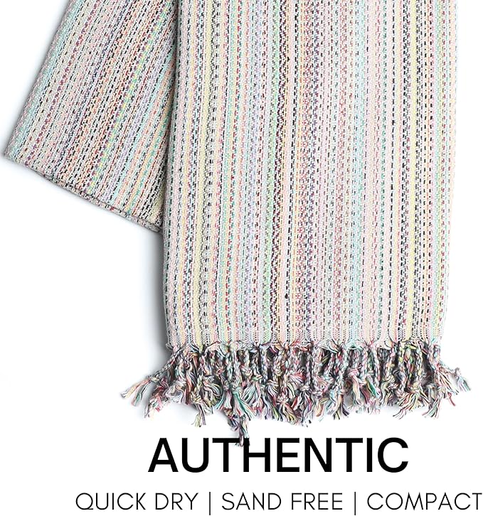 BAY LAUREL Turkish Beach Towel with Travel Bag 39 x 71 Quick Dry Sand Free Lightweight Large Oversized Towels Light