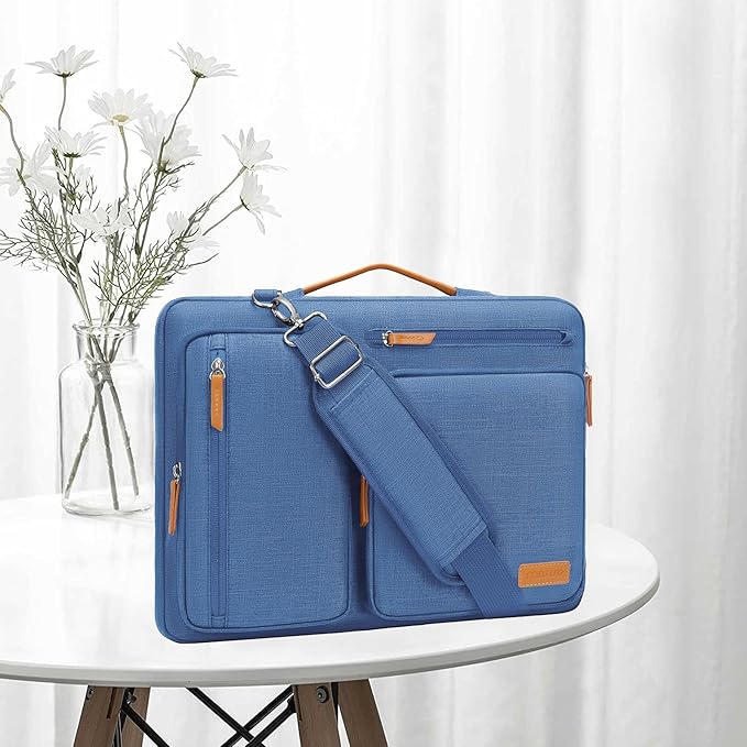 MOSISO 360 Protective Laptop Shoulder Bag,15-15.6 inch Computer Bags Compatible with MacBook Pro 16 inch, HP, Dell, Lenovo, Asus Notebook,Side Open Messenger Bag with 4 Zipper Pockets, Cadet Blue