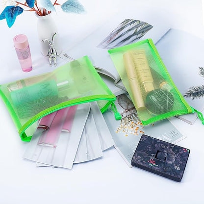 12 Pieces Zipper Nylon Mesh Pouch, Mesh Cosmetic Bags Makeup Bags Pencil Case, Multipurpose Travel Bags for Cosmetic School Office Supplies and Travel Accessories (Green, A5)