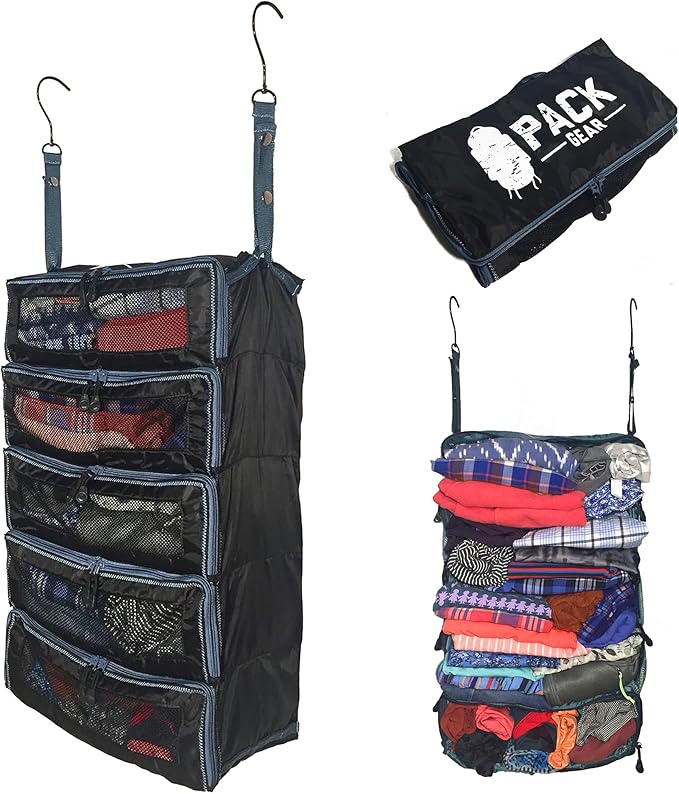 Pack Gear Hanging Suitcase Organizer - Our Large Hanging Luggage Organizer Fits Any Suitcase - Our Packing Cubes For Travel Uses Mesh Windows to Make it Easy to Find your Clothes (Black, L)