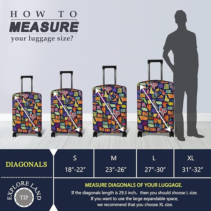 Explore Land Travel Luggage Cover Suitcase Protector Fits 27-30 Inch Case (America Map, L)