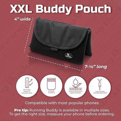 Running Buddy Fanny Pack Waist Bag - Magnetic Closure Workout Belt - Water-Resistant Pocket for Belt Bag Essentials - Side-Zipper Headphone Port for Fanny Packs for Women - XXL, Black, 7 x 4 in