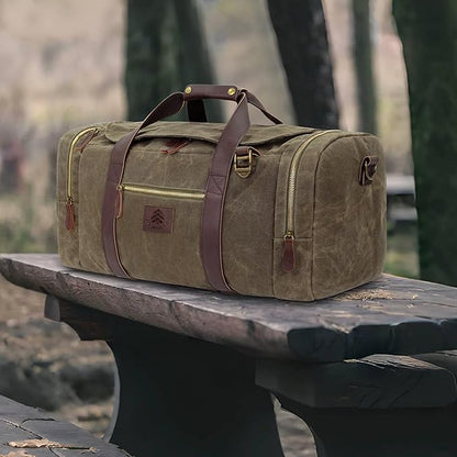 Duffle Bag for Travel, 50L Waxed Canvas Duffle Bag Vintage Travel Bag Overnight Bag with Shoes Compartment Men (Vintage Grey, Large-50L)