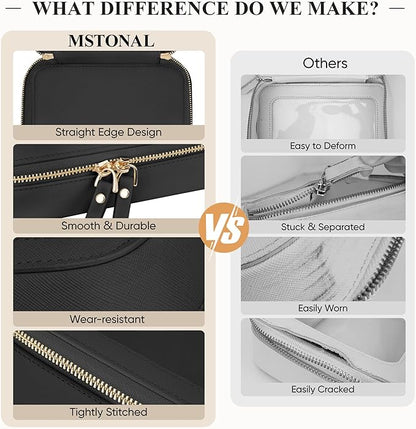 Clear Makeup Bag, Travel Toiletry Bag Cosmetic Case for Women, Waterproof Portable Small Make Up Skincare Pouch with Zipper, Compact Car Organizer Bag for Essentials, Mini Size, Black