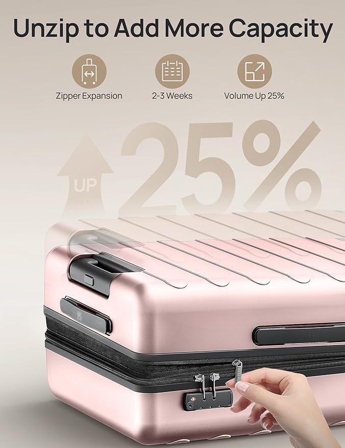 NINETYGO Carry On Luggage 22x14x9 Airline Approved, 20 Inch Luggage with Smooth Spinner Wheels, Expandable, Hard Shell PC Suitcase, Lightweight Travel Luggage, TSA Approved (Pink, Rhine Max)