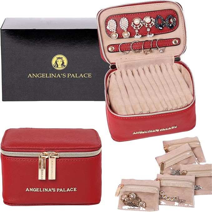 Angelina's Palace Jewelry Organizer Case Bridesmaid Gifts Travel Bag Vegan Leather Box for Necklace Earring Bracelet Ring(brandy)