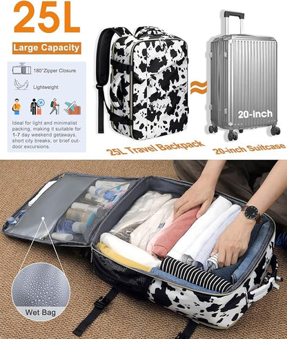 Capolo Travel Backpack for Women Men Waterproof Laptop Backpack Flight Approved Carry On Backpack Overnight Weekender Bag College Bookbag for Business, Work, Traveling Fits 17 '' Laptop,Cow Print