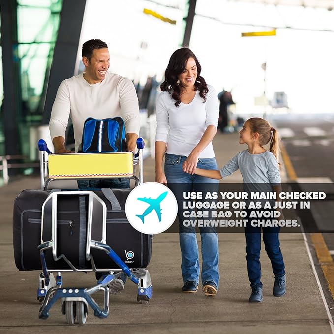 Bago Foldable Duffel Bags for Traveling Women & Men - 60L Medium Packable Duffle Bag for Travel with Shoe Compartment - Water Repellant, Heavy Duty, Lightweight Folding & Collapsible (Black)