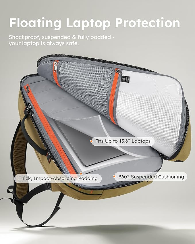 Tolaccea Travel Laptop Backpack, Large Carry on Backpack Flight Approved Convertible Duffle Luggage Bag Daypack Work Business Rucksack Fits 16" Laptop for Men Women 3 Carrying Ways, 40L-50L Expandable