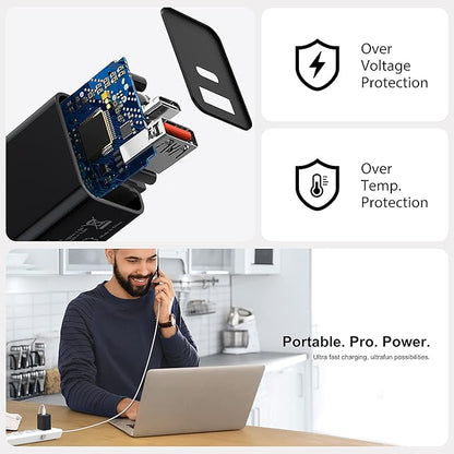 3 Pack Type C Charger, Dual Port USB C Wall Plug 20W PD & QC3.0 USB A Fast Charging Block for Samsung Galaxy S24 S23/S3+/S23 Ultra/S22/S22+/S22 FE/Note 20 Ultra/10, iPhone 16/17 Brick Box(Black)