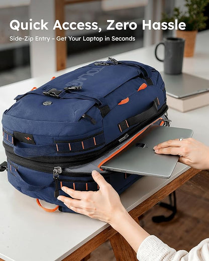 Tolaccea Travel Laptop Backpack, Large Carry on Backpack Flight Approved Convertible Duffle Luggage Bag Daypack Work Business Rucksack Fits 16" Laptop for Men Women 3 Carrying Ways, 40L-50L Expandable