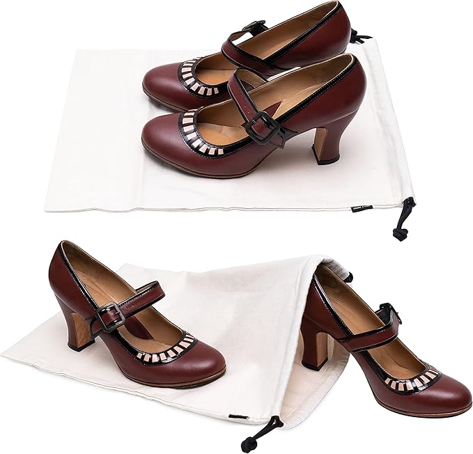 ZENPAC Travel Shoe Bag, Beige Duster Flannel Pouch Drawstring Closure, Washable Breathable Cotton Fabric for Cowboy Boot Storage, Luggage, 12x17, 2 Pack