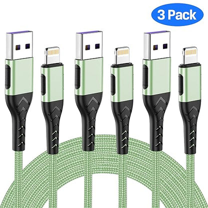Durcord Compatible with iPhone Charger,3Pack 6FT USB A Cable for Phone Charger Cable, Fast Phone Charging Cord Compatible with Phone Xs Max/XS/XR/X/8/7/6S/6/Plus/SE/Pad(Lightning Green)