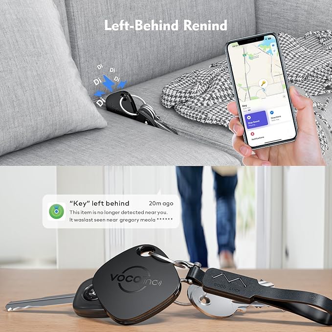 [Apple MFi Certified] VOCOlinc Air Tracker Tags 4 Pack Black, Smart Key Finder Work with Apple Find My APP (iOS Only,Not for Android), Item Locator for Luggage Suitcases/Bag/Wallet,Replaceable Battery