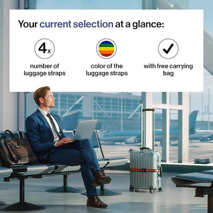 TRAVELY Luggage Straps - Particularly conspicuous & Secure - Incl. 4 Name Tags - Luggage Strap Ideal crosswise - [Set of 4]