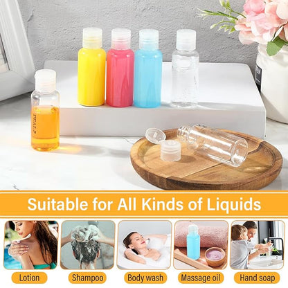 Mimorou 150 Pcs 1oz Travel Bottles Bulk for Toiletries Clear Small Travel Size Bottles Bulk Refillable Empty Containers for Shampoo Lotion Liquid Body Soap Cream Toiletries