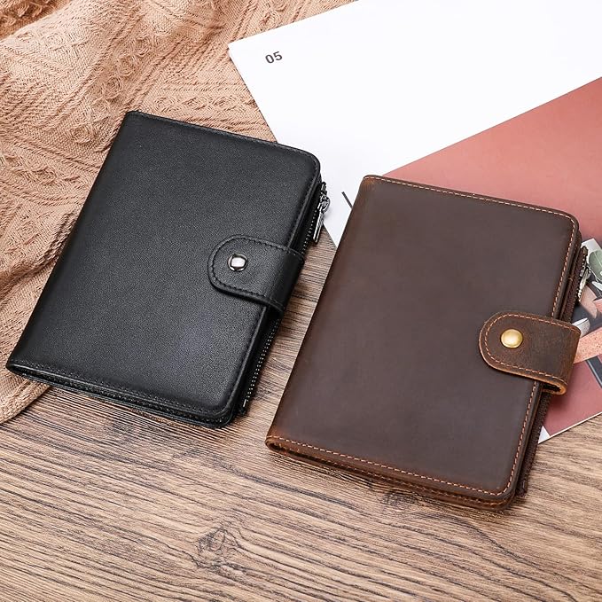 Polare Napa Leather Travel Passport Holder with YKK Zipper Pocket Snap Passports Cover RFID Blocking Passport Wallet Holders 2 Passports (Black with Zipper Pocket)