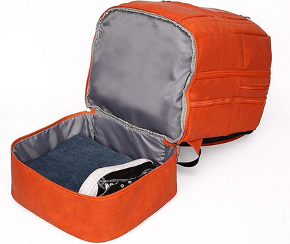 Sole Premise Leather Bag for Multi-functional Travel Carry-on with Shoe, Laptop and Clothes Compartments for Men & Women (Orange)