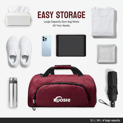 56L Gym Bag Sports Duffle Bag with Shoe Compartment & Wet Pocket, Carry-on Luggage Bag with Quick-Access Pouch, Weekender Overnight Travel Bag for Men & Women