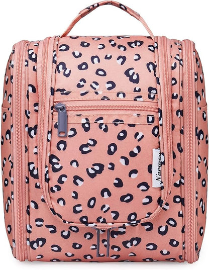 Narwey Cheetah Small Hanging Toiletry Bag Women Travel Makeup Bag Organizer Toiletries Bag for Travel Size Essentials Accessories Cosmetics (Medium, Orange Leopard)