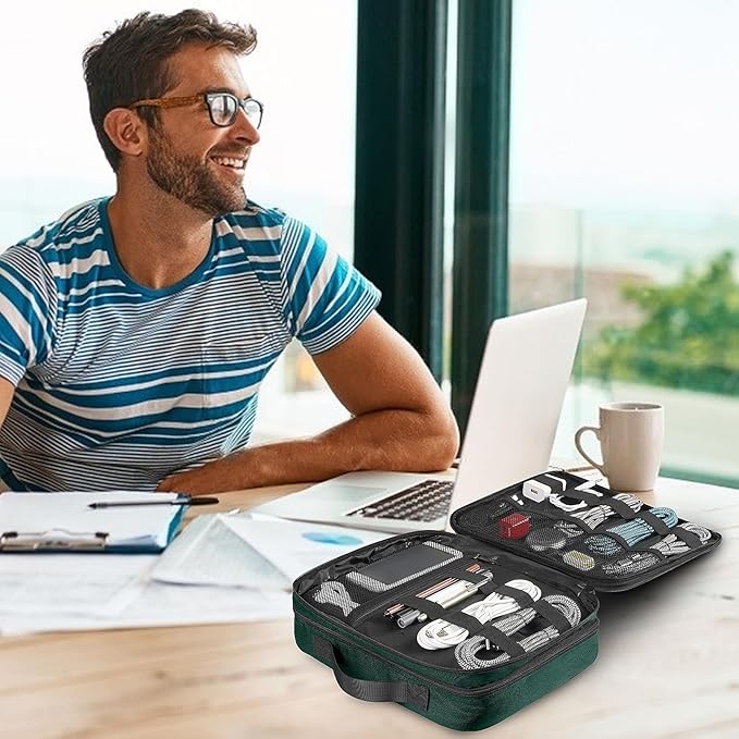 MATEIN Tech Organizer Travel Case, Large Water Resistant Cable Organizer for Electronic Accessories, Sturdy Carrying Tech Bag With Handle for Cord, Power Bank, Tablet (Up to 12.9inch), Peacock Blue