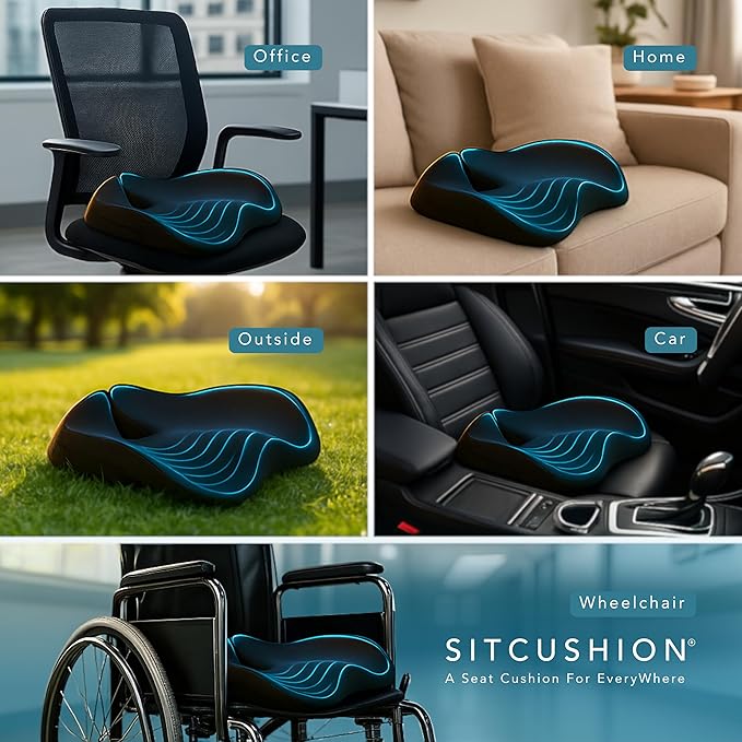 Ergonomic Office Chair Cushion for Sciatica Pain Relief, Computer Chair Cushion for All Day Comfort, Extra Large Seat Cushions for Office Chairs, Orthopedic Coccyx Cushion for Car & Wheelchair(Black)