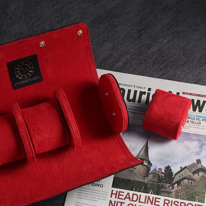 Genuine Napa Leather Watch Roll Travel Case for 3 Watches - Travel Watch Rolls and Leather Watch Display Cases with Velvet Interior - Watch Storage Organizer Men's