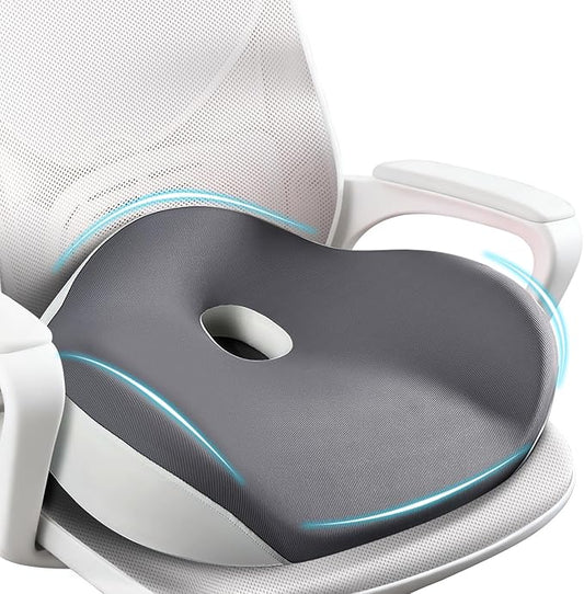 FLORICH Seat Cushion, Memory Foam Seat Cushion for Car Office Chair, Ergonomic Office Seat Chair Cushion for Sciatica Pain Relief, Larger Seat Cushion for for Long Sitting Office Workers - Grey