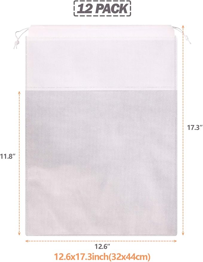 12 Pack Portable Shoe Bags for Travel Large Shoes Pouch Storage Organizer Clear Window with Drawstring for Men and Women 6 Black 6 White