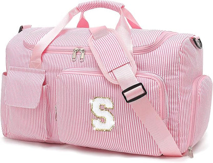 Kids Travel Duffle Bag Dance Bag Gifts for Girls Initial Gym Bag with Shoes Compartment for Women Lightweight Weekender Bags Pink-S