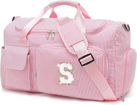 Kids Travel Duffle Bag Dance Bag Gifts for Girls Initial Gym Bag with Shoes Compartment for Women Lightweight Weekender Bags Pink-S