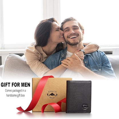 Stealth Mode Leather Trifold RFID Wallet For Men With Flip Out ID Holder