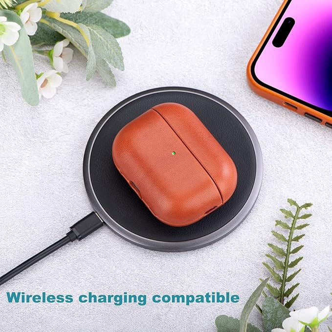 Lopie AirPods Pro 2nd Gen Leather Case Cover, Brown, Unisex