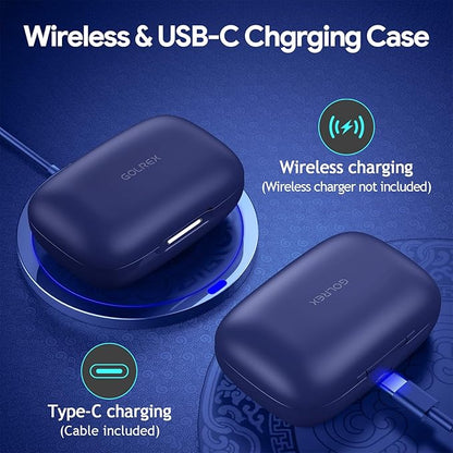 GOLREX Noise Cancelling Ear Buds Wireless Earbuds Bluetooth Headphones with 80H Playtime, Dual LED Display, Wireless Charging Case, Over-Ear Hooks Earphones for Sports Running Gym Workout Blue