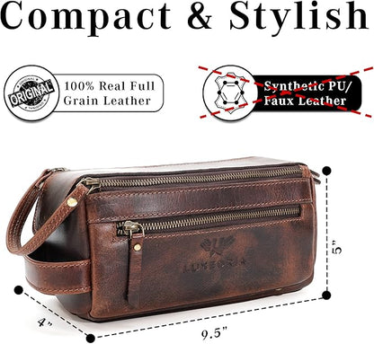 LUXEORIA Genuine Leather Toiletry Bags for Men and Women, Handmade Premium Leather Dopp Kit and Shaving Bag, Cosmetic Bag for Womens and Mens, Travel Essentials & Organizers
