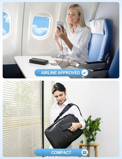 Portable Charger Power Bank, 20000mAh 22.5W USB C Fast Charging with Built-in Cables & Wall Plug, External Battery Bank with LED Display, Travel Essential for iPhone, iPad, Samsung Black