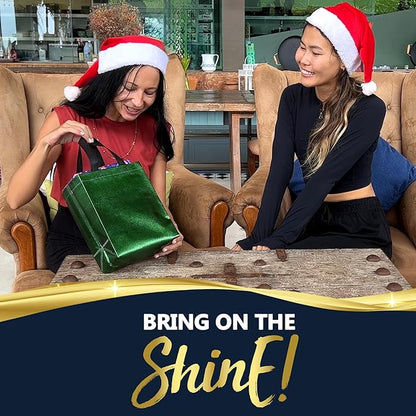 Nush Nush Set of 30 Shiny Green Gift Bags Bulk - Medium Size Reusable Gift Bags with Handles - Ideal for Adults and Kids Birthday Party Favors, Christmas, Weddings, Baby Shower Goodies - 8Wx4Dx10H