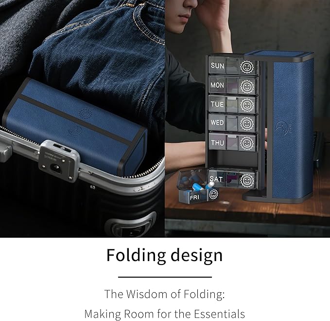 Pill Organizer 2 Times a Day, Am Pm Twice Daily Pill Case, Detachable Large Travel Pill Box 7 Day, Weekly Pill Container for Vitamin Medicine Supplement Fish Oil (Blue)