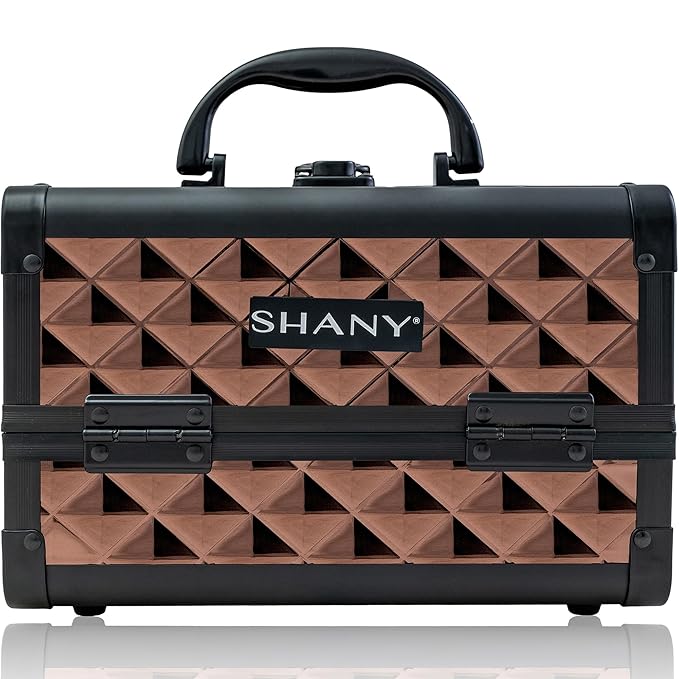 SHANY Chic Makeup Train Case Cosmetic Box Portable Makeup Case Cosmetics Beauty Organizer Jewelry storage with Locks, Multi trays Makeup Storage Box with Makeup Mirror - Copper