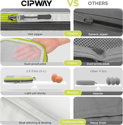 Cipway Compression Packing Cubes, See Through Mesh Luggage Organizer Bags, Travel Essentials for Carry on Suitcase with Laundry Bag and Clear Toiletries Bag（6 Pcs,White）
