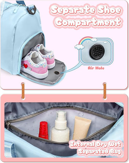 Birthday Gift for Daughter-Girl Gym Bag with Shoe Compartment, Kid Personalized Weekender Ballet Bags, Initial Travel Tote with Makeup Pouch, Girls Cheer Up Gifts (Letter A)