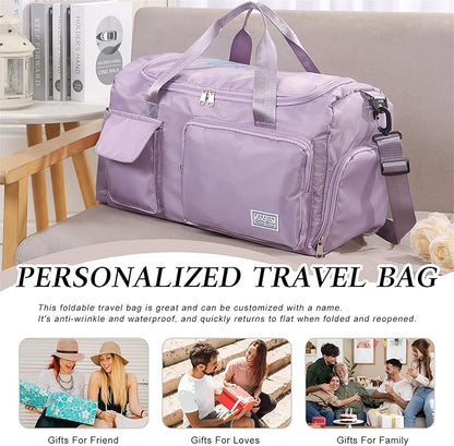 Personalized Duffel Bag Custom Sport Gym Travel Bags Embroidered Name Text Customized Dry Wet Separated Weekend Waterproof Bag for Women Men (B-Purple)