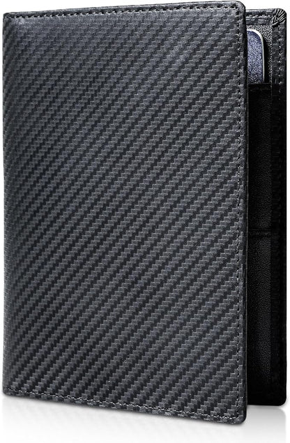 Polare Full Grain Leather Passport Holder RFID Blocking Travel Bifold Wallet Passport Holders 2 Passports (Carbon Black)