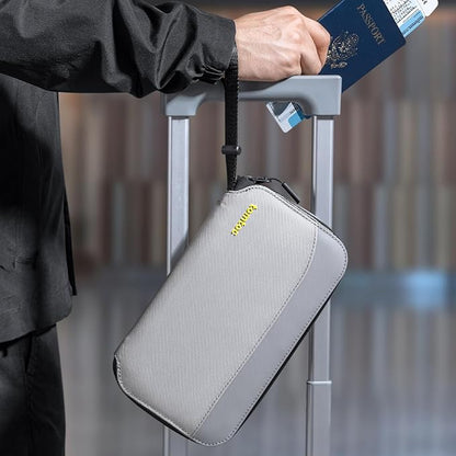 tomtoc Passport Holder Family with RFID Blocking, Passport Wallet Women Men, with Airtag & Sim Card Holder and Eject Pin, Travel Document Organizer with Wrist Strap, Up to 4 Passports, Water-resistant